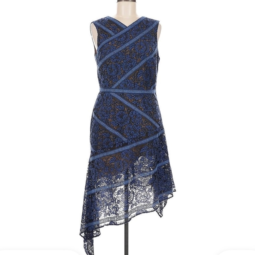 BCBGMAXAZRIA blue lace asymmetrical dress